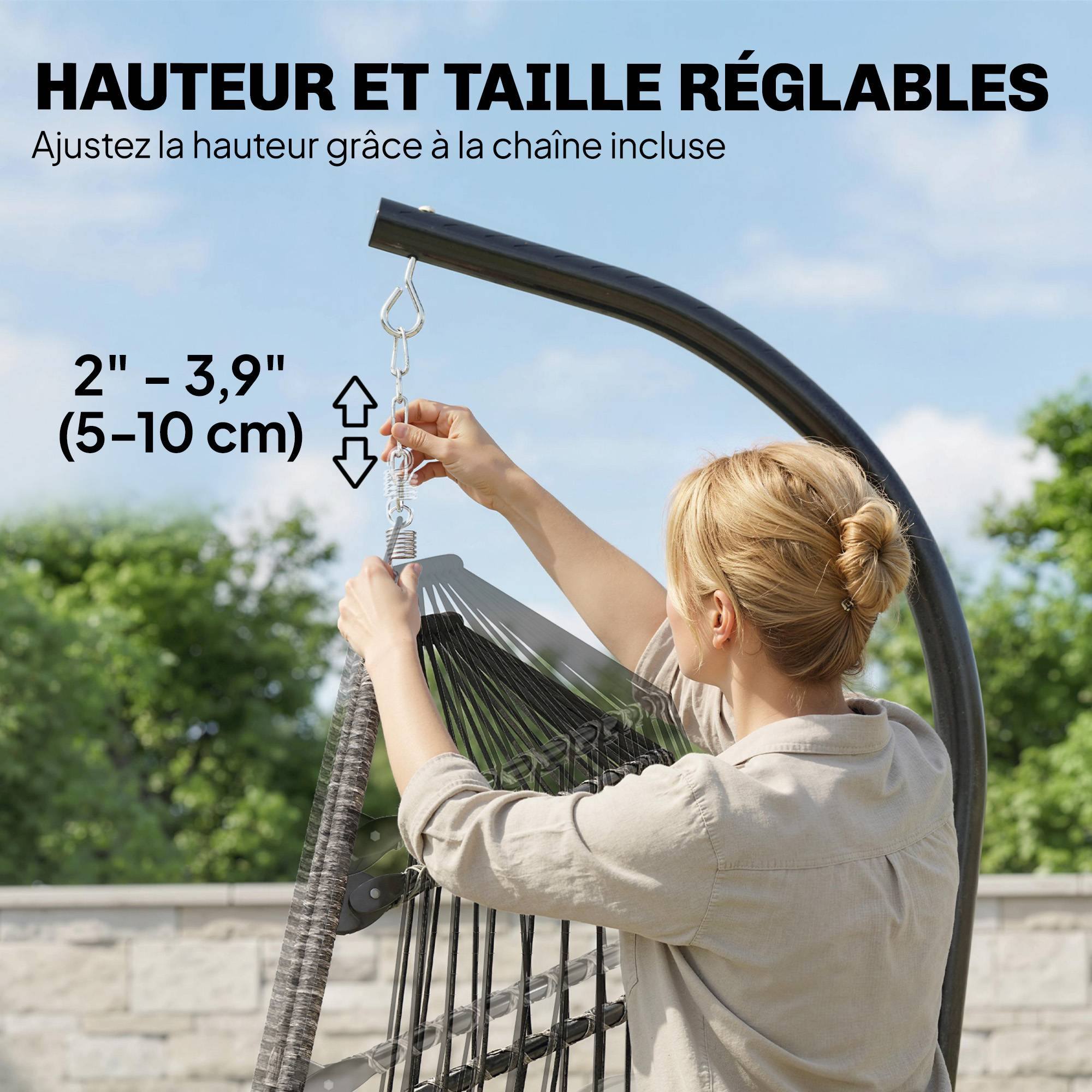 Fauteuil suspendu avec support, chaise suspendue pliante avec repose-pieds rétractable, gris clair - Image 10