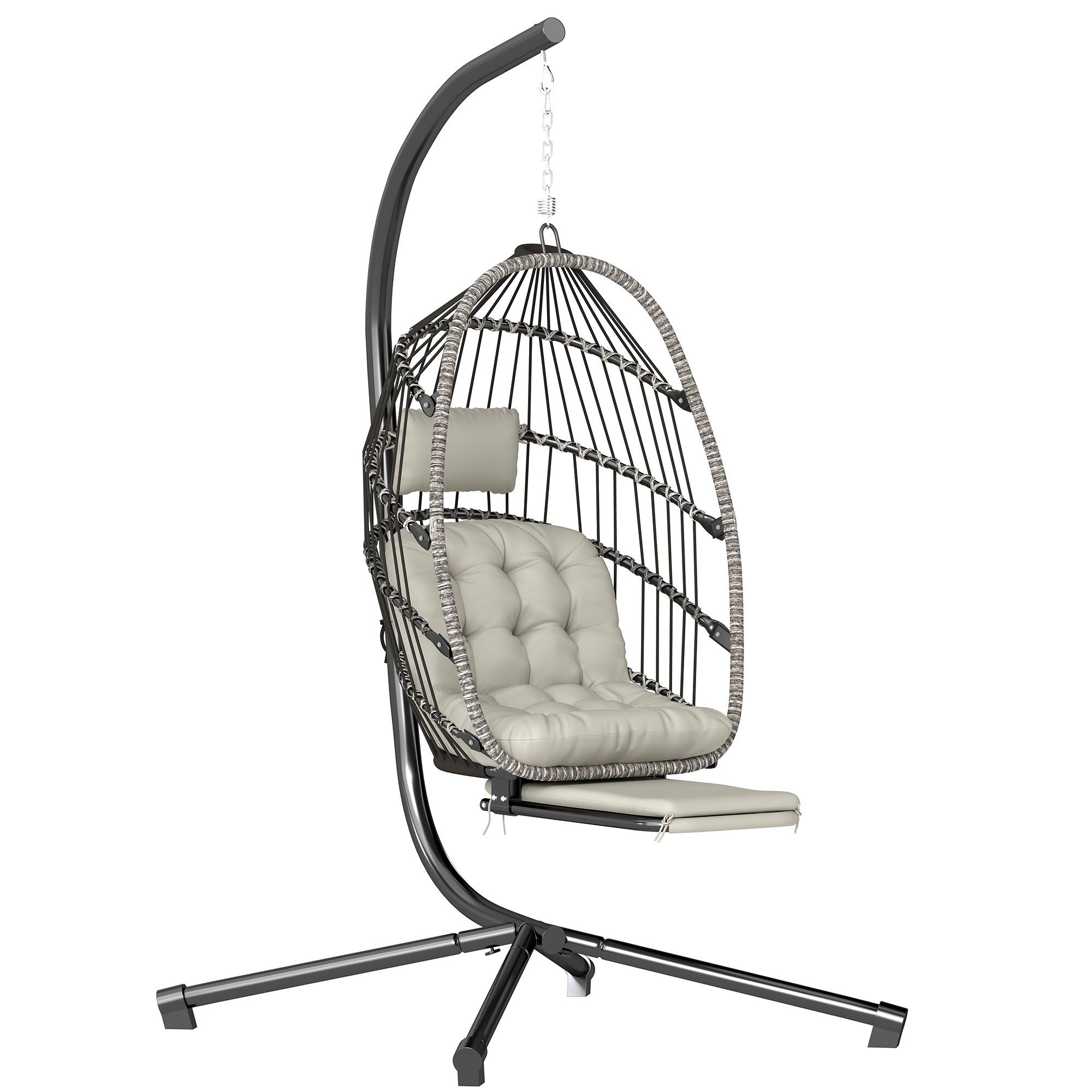 Fauteuil suspendu avec support, chaise suspendue pliante avec repose-pieds rétractable, gris clair - Image 1