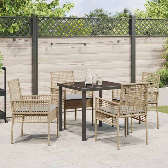 Ensemble de salle à manger pour jardin 5 pcs | Mobilier d'extérieur Beige polyrotin Maison Chic - Image 4