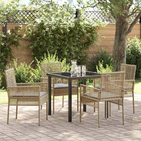 Ensemble de salle à manger pour jardin 5 pcs | Mobilier d'extérieur Beige polyrotin Maison Chic - Image 2