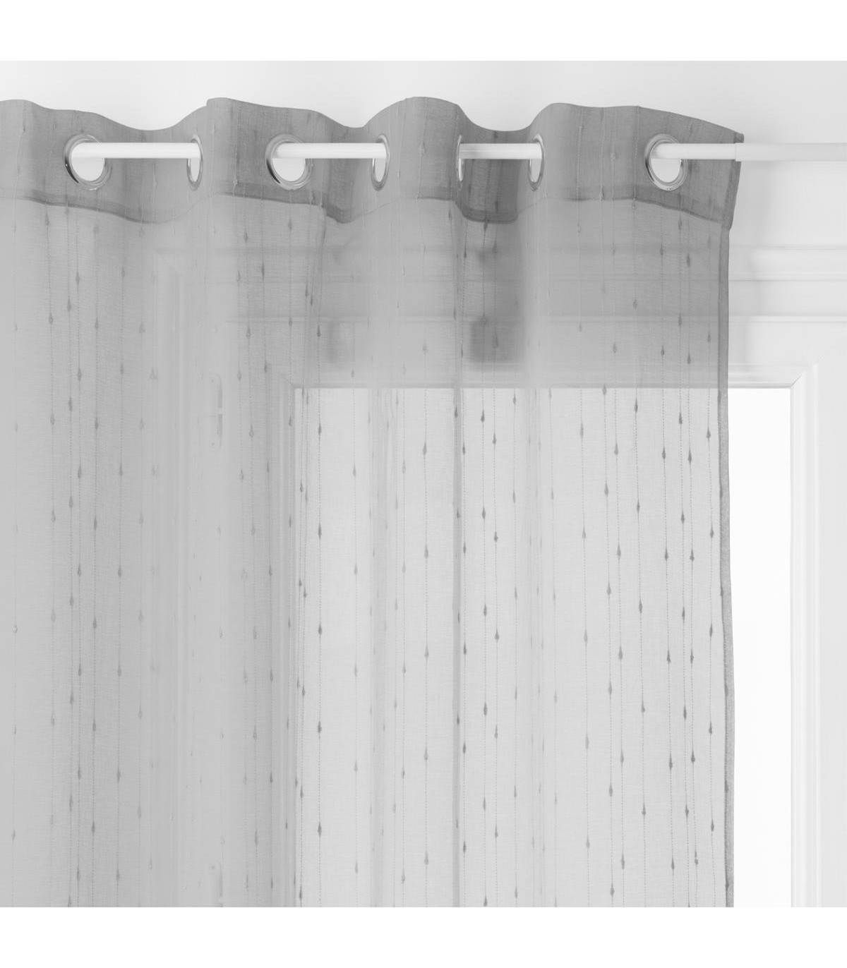 Voilage à œillets  Gris avec fines rayures en relief 140 x 260 cm - Image 1