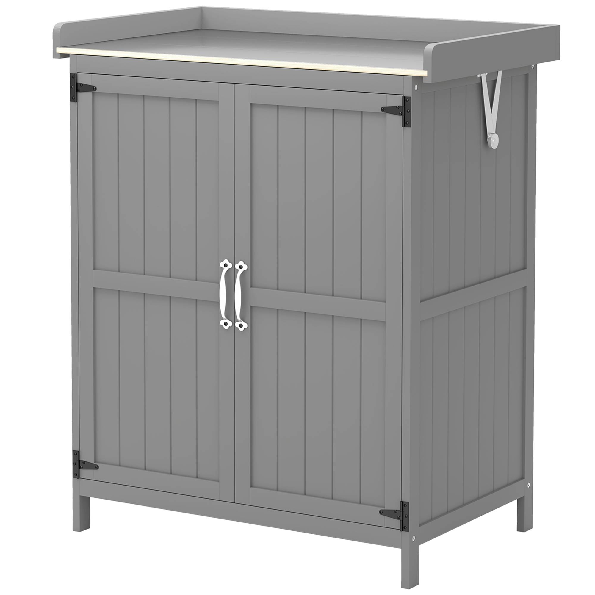 Armoire de jardin en bois abri de jardin avec 2 portes, toit à charnières et étagère, 74 x 43 x 88 cm, gris - Image 2
