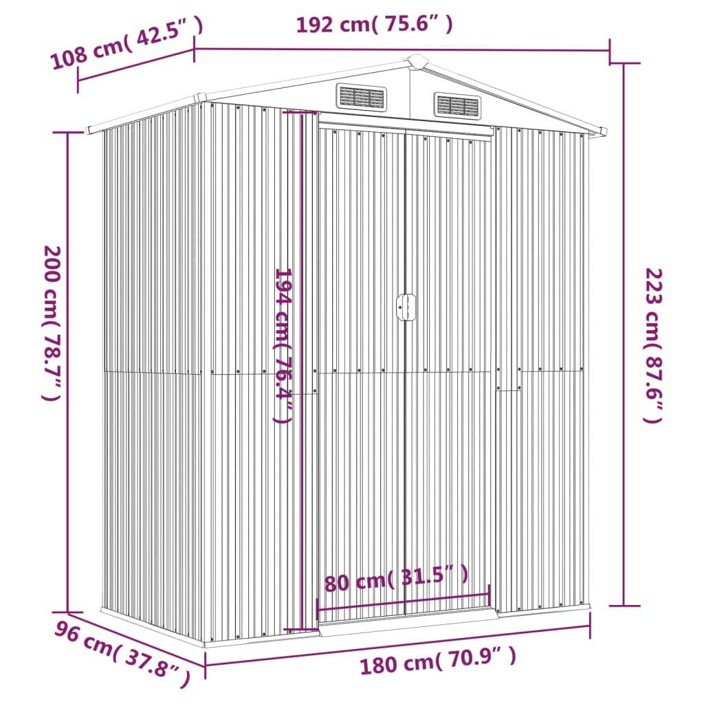 Abri de jardin acier galvanisé marron clair 192 x 108 x 223 cm - PANGIVO - Image 8