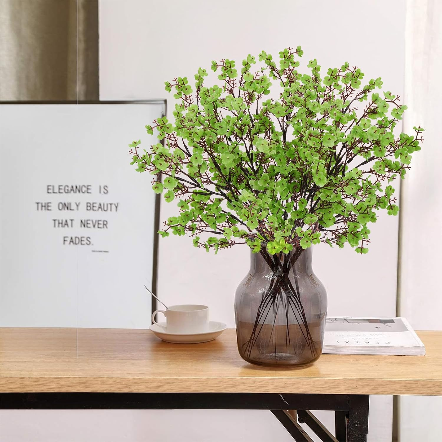 Lot de 10 Fleurs Artificielles Gypsophile Vert - Décoration Moderne pour Mariage et Intérieur - Lytech - Image 4