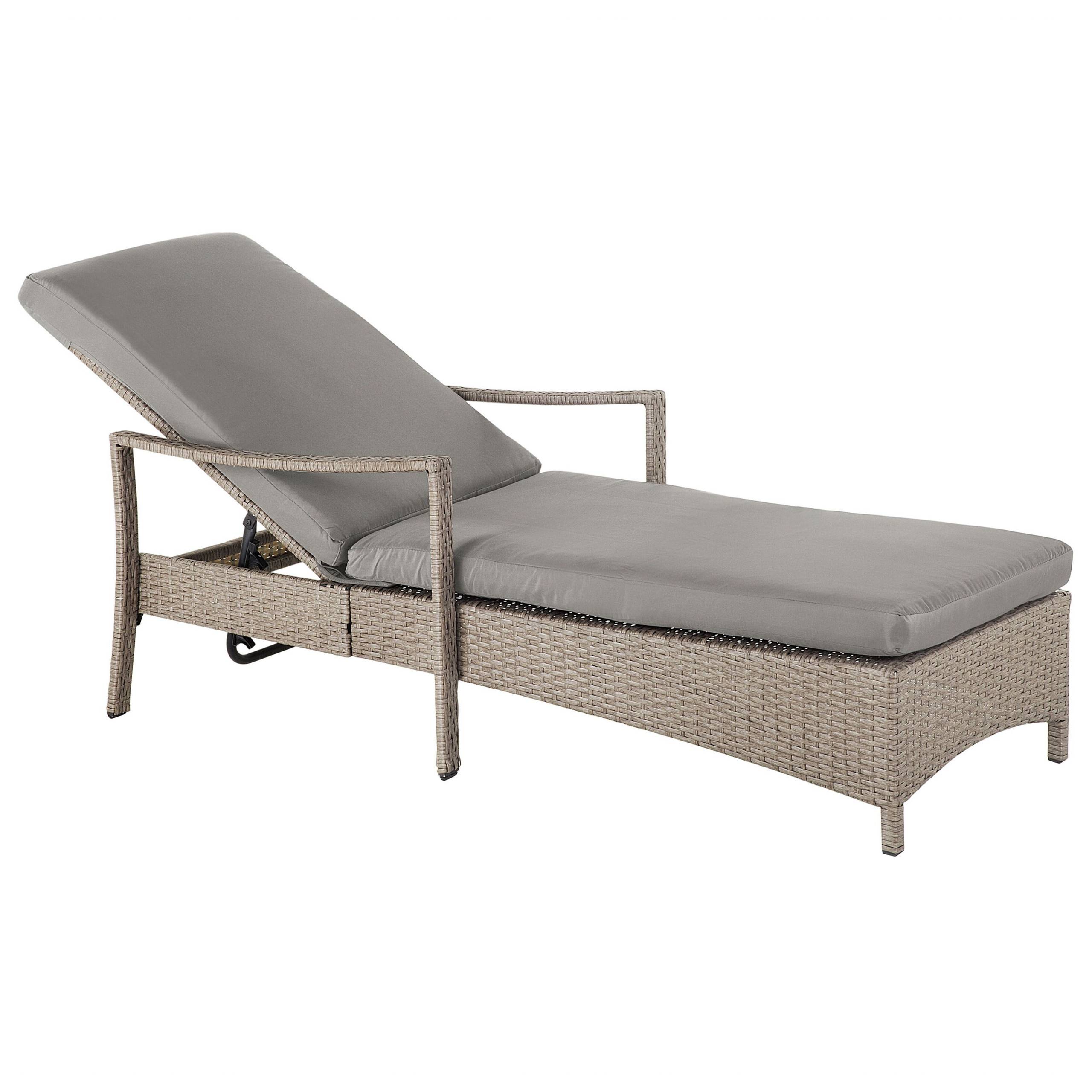 Beliani - Chaise Longue Bain de Soleil avec Dossier Réglable en Rotin Marron avec Coussin Gris Design Intemporel et Moderne pour Jardin ou Terrasse Beliani - Image 1