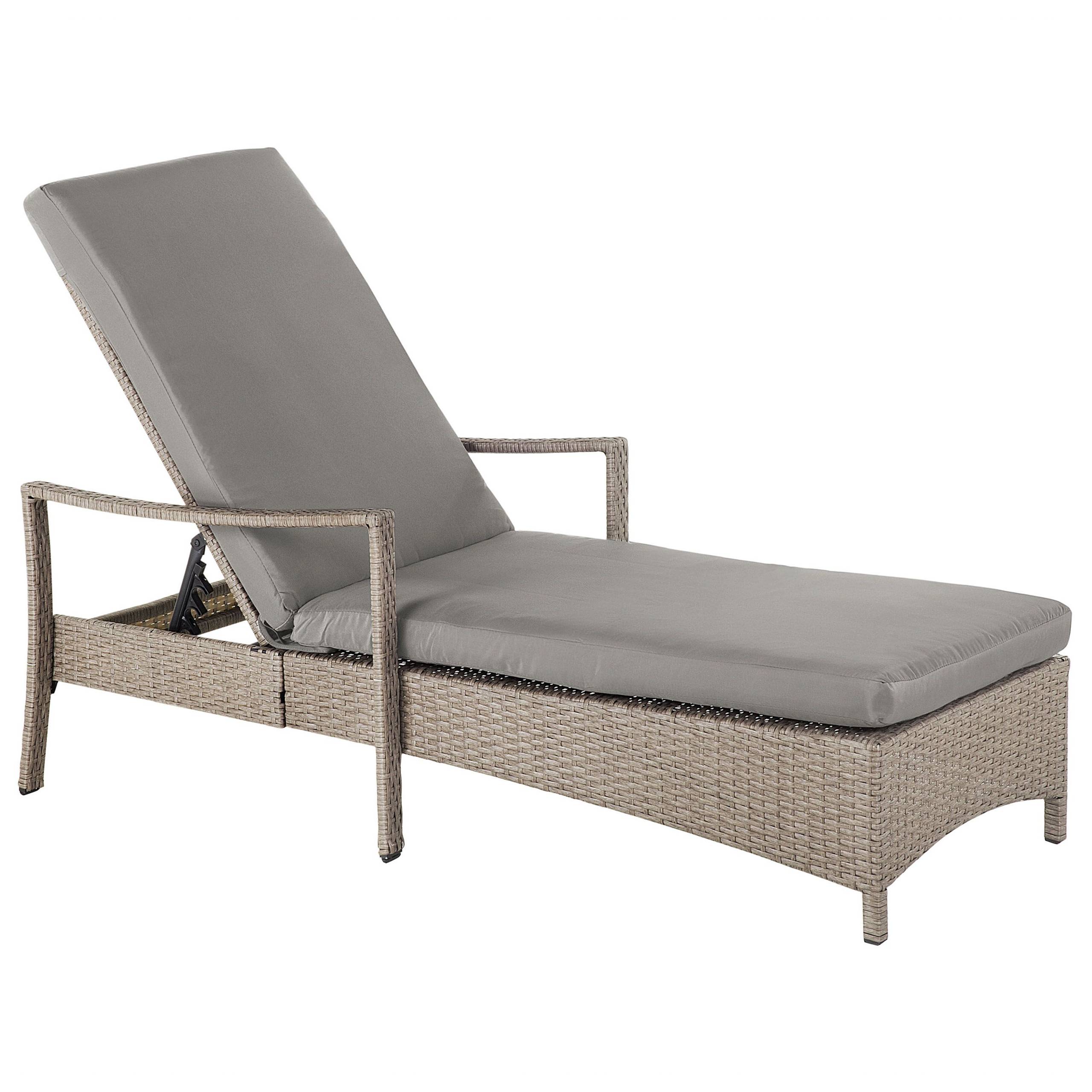 Beliani - Chaise Longue Bain de Soleil avec Dossier Réglable en Rotin Marron avec Coussin Gris Design Intemporel et Moderne pour Jardin ou Terrasse Beliani - Image 4