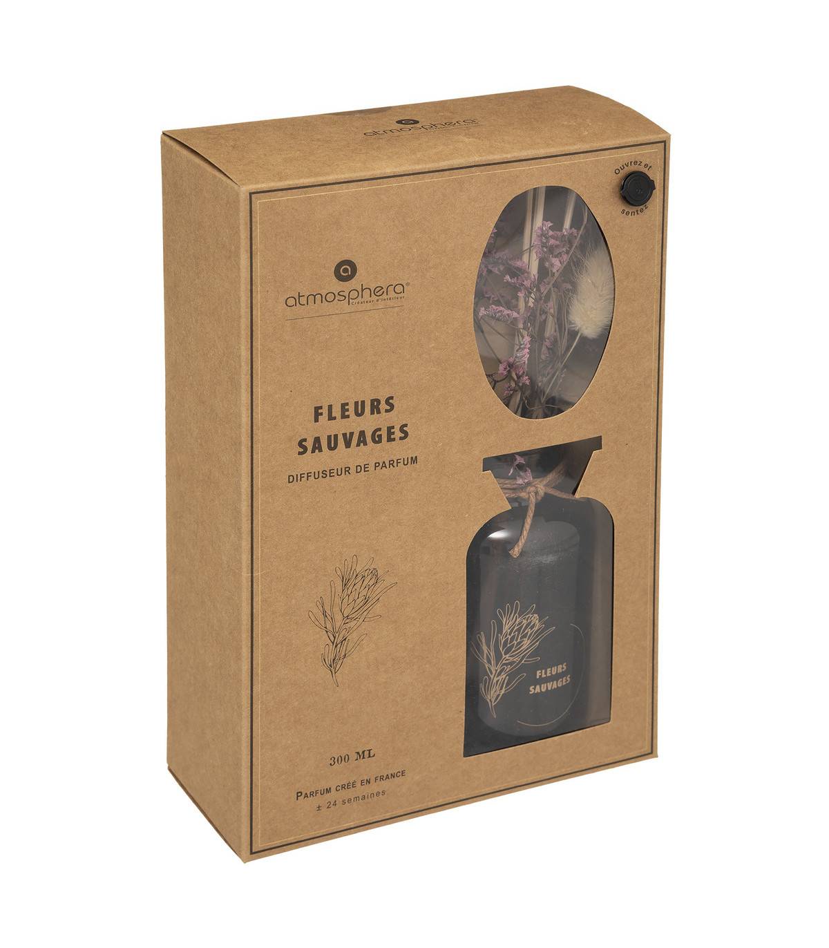 Diffuseur de parfum Fleurs sauvages 300 ml avec Bâtonnets et Fleurs séchées - Image 2