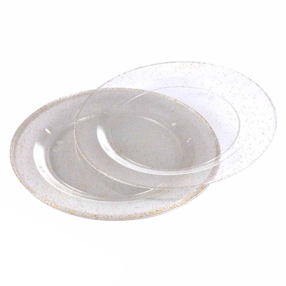 Lot de 6 Assiettes en Plastique Réutilisable "Paillettes" 18cm Or