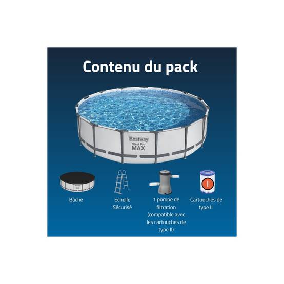 Bestway - Piscine Hors Sol Ronde Steel Pro Max BESTWAY 457x107cm Capacité 14970 Litres , Pompe, Échelle & Bache piscine Incluses - Image 6