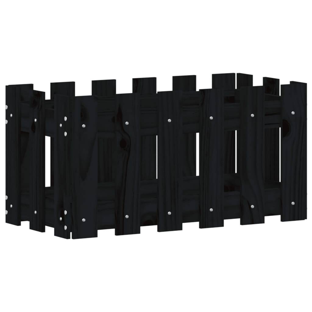 Maison Chic - Jardinière, Bac à fleurs, Pot de fleurs avec design de clôture noir 60x30x30 cm pin massif - Image 1