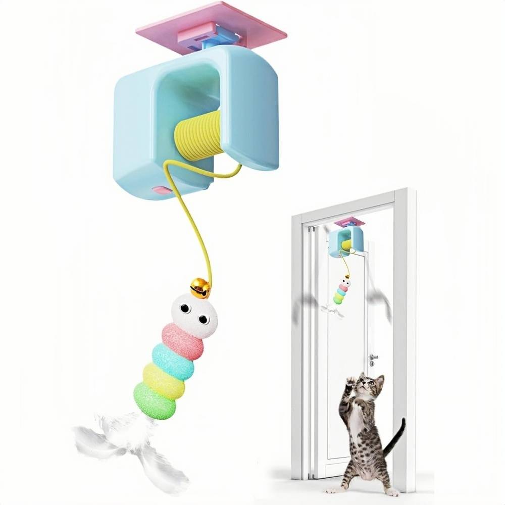 Jouet Pour Chats Et Chatons Suspendu à Porte avec Levage Électrique et Installation Facile Bleue - Lytech