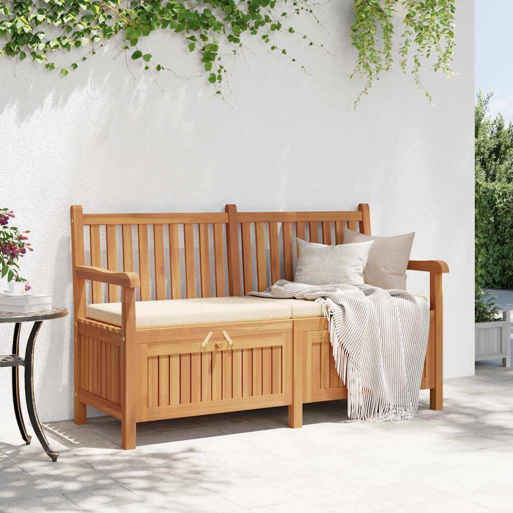 Banc Coffre Rangement Extérieur Bois Teck Massif 2-en-1 pour Terrasse Balcon 150 cm Marron – ComfortXL Outdoor Living - Image 4