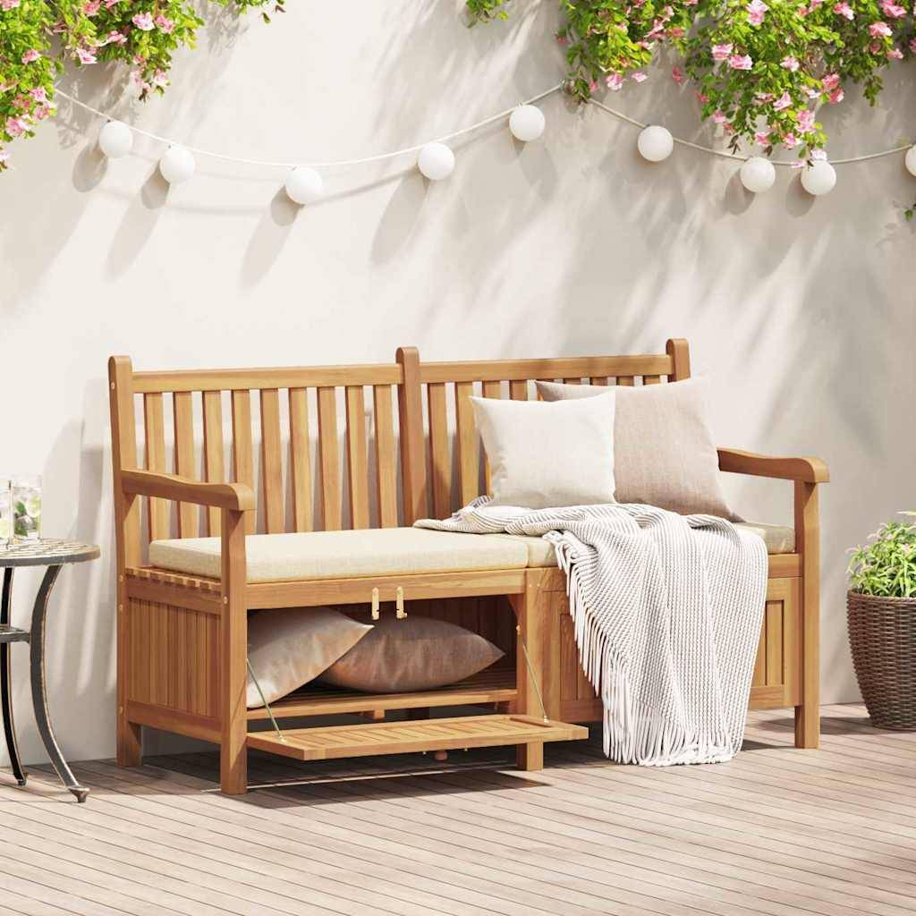 Banc Coffre Rangement Extérieur Bois Teck Massif 2-en-1 pour Terrasse Balcon 150 cm Marron – ComfortXL Outdoor Living - Image 1