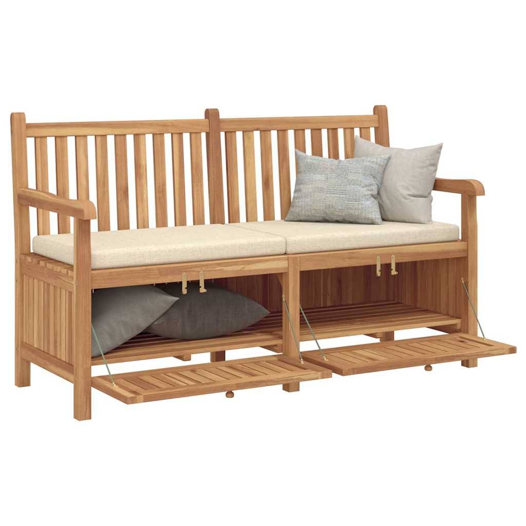 Banc Coffre Rangement Extérieur Bois Teck Massif 2-en-1 pour Terrasse Balcon 150 cm Marron – ComfortXL Outdoor Living - Image 3