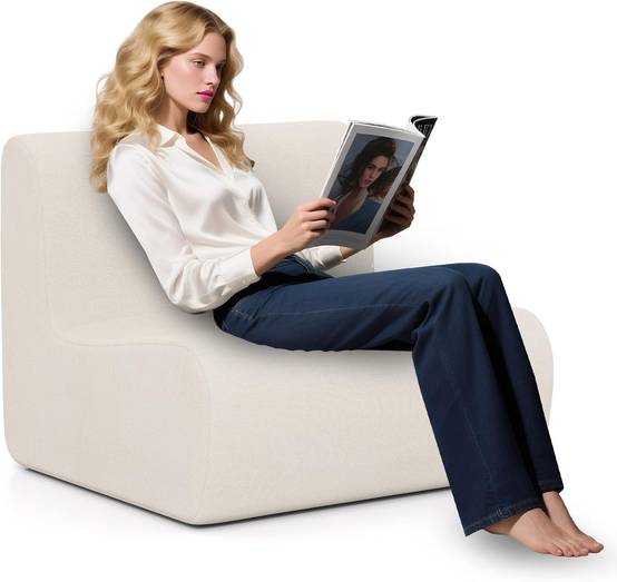 Canapé Compressé, Fauteuil de Sol avec Dossier et Courbe Ergonomique, Rembourrage en Éponge et Revêtement en Peluche, Canapé Paresseux pour Coin de Fe