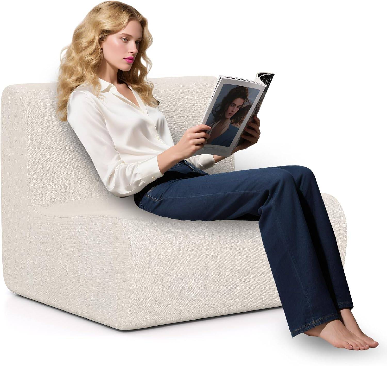 Canapé Compressé, Fauteuil de Sol avec Dossier et Courbe Ergonomique, Rembourrage en Éponge et Revêtement en Peluche, Canapé Paresseux pour Coin de Fe
