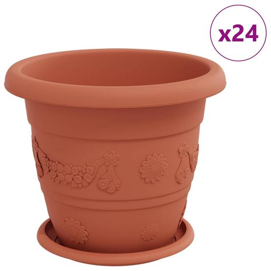Pots de plantes 24 pcs | Bac à fleurs Rouge brique Ø 26 x 21.5 cm Plastique - Image 1