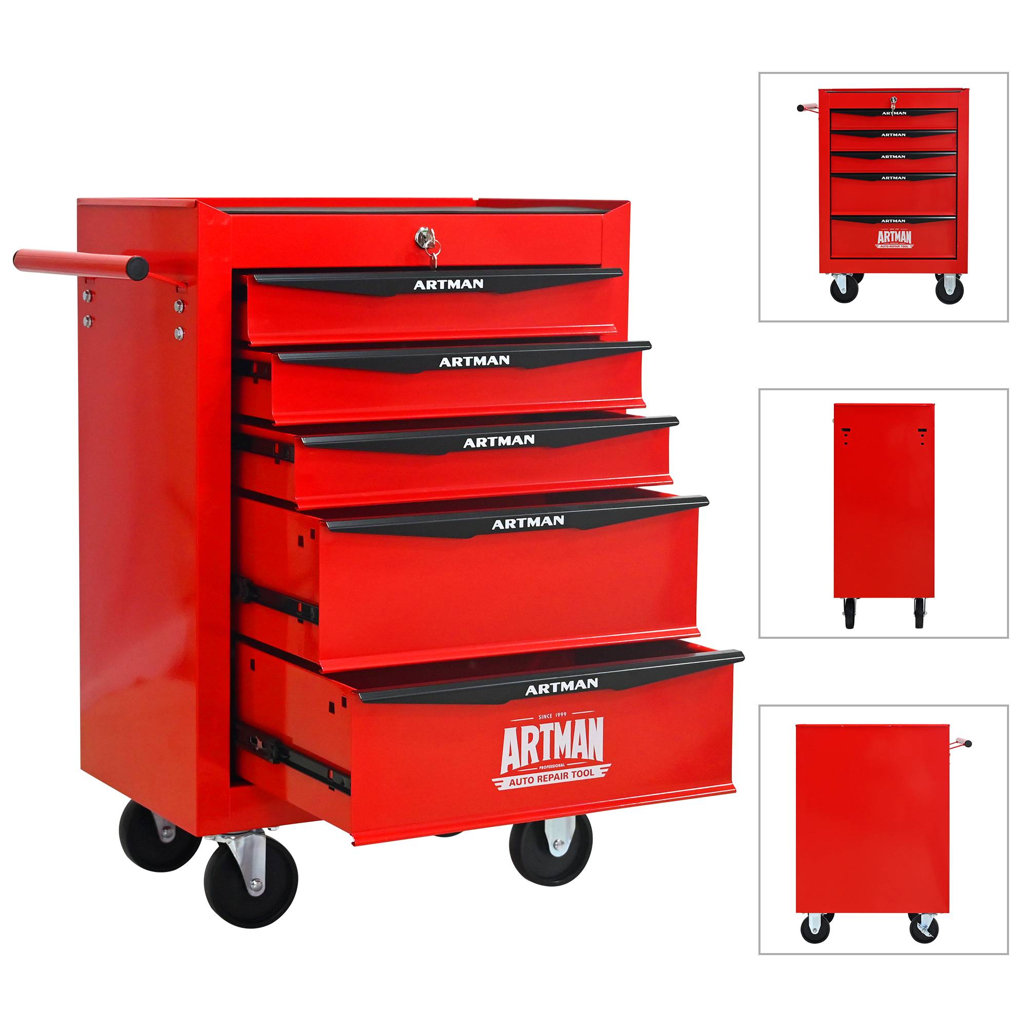 Servante d'atelier Acier Garage 5 Tiroirs Roulante Verrouillable Rouge Noir - ComfortXL Outdoor Living - Image 7