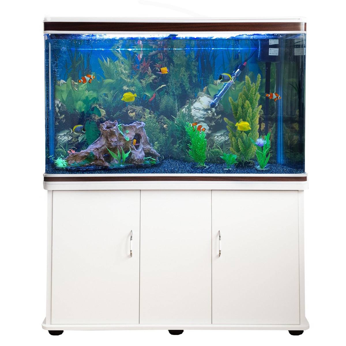 Monstershop - Aquarium Blanc avec Meuble de support Blanc assorti et Gravier Bleu - Image 1