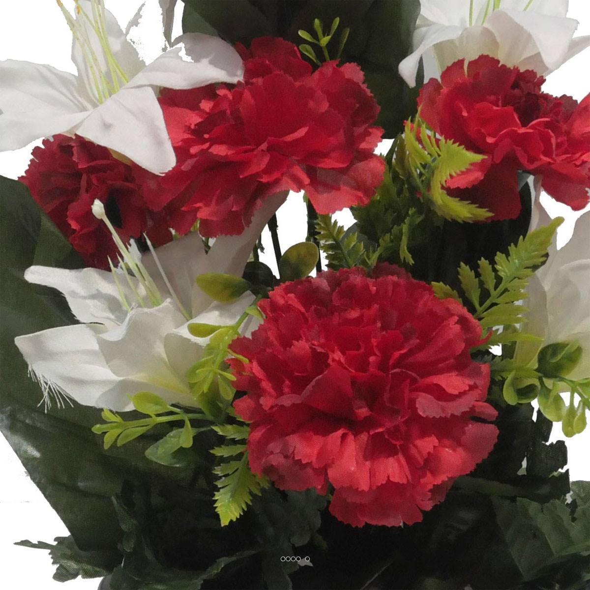 Artificielles - Jardinière fleurs artificielles d'oeillet et de Lys Rouge pour la Toussaint - couleur: Rouge - Image 3