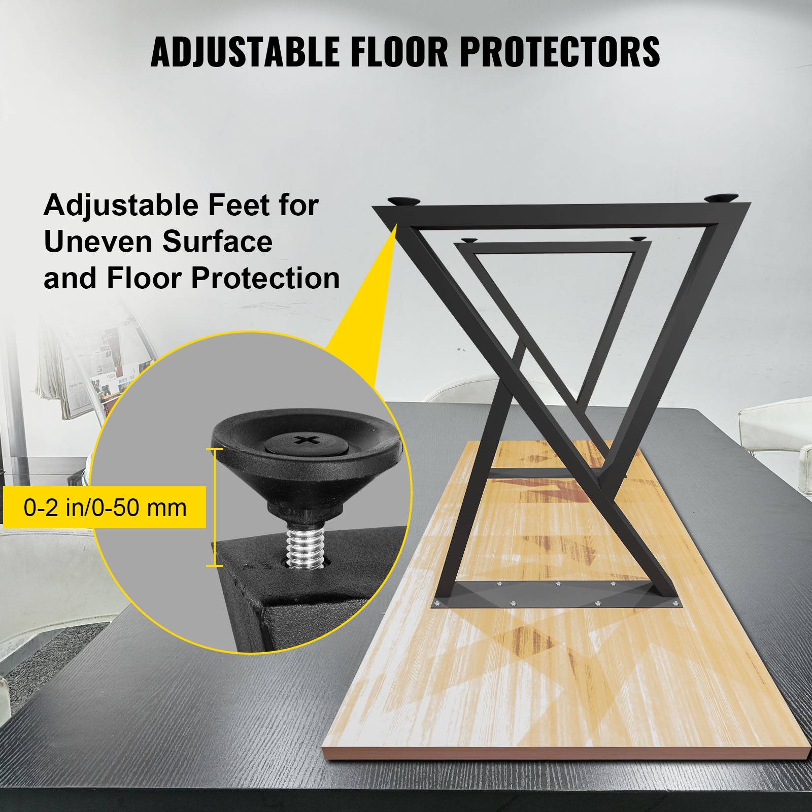 VEVOR Pieds de table métal forme Z, 71.1x45.7cm, lot de 2, avec protections sol caoutchouc. - Image 5