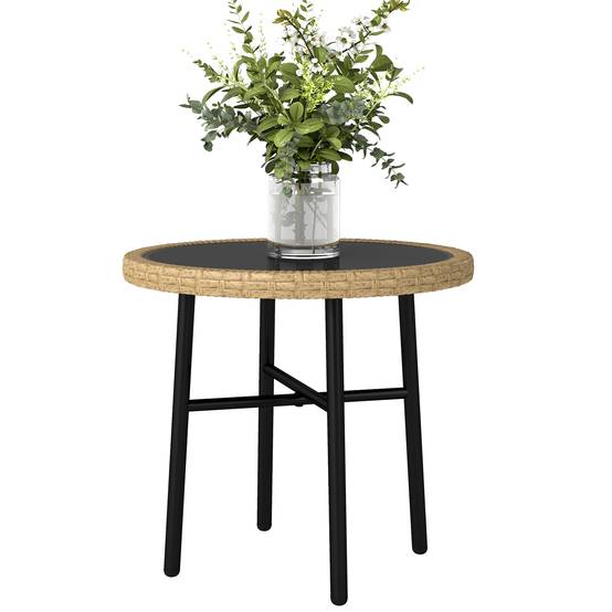 ComfortXL - Table basse d'appoint ronde jardin résine tressée balcon plateau verre trempé 46x46x43cm naturel - ComfortXL Outdoor Living - Image 2