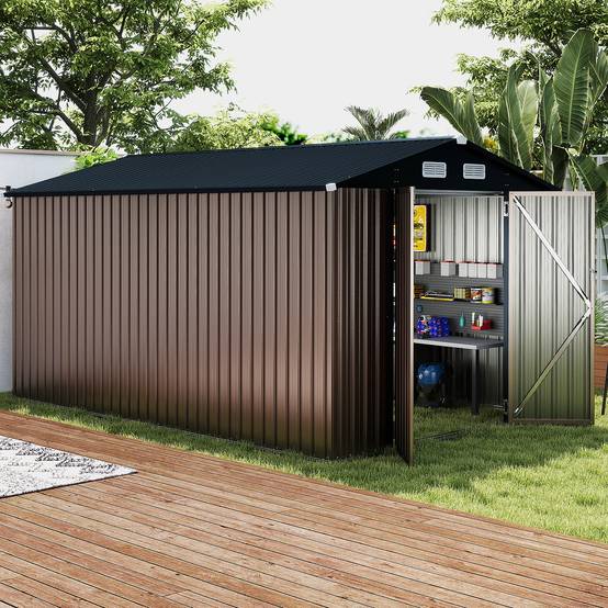 Abri de Jardin Extérieur, Grande Remise à Outils avec Toit Incliné, Portes Verrouillables avec Clés, 4 Aérations, 350x223x197cm - Image 2