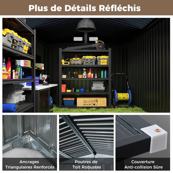 Abri de Jardin Extérieur, Grande Remise à Outils avec Toit Incliné, Portes Verrouillables avec Clés, 4 Aérations, 350x223x197cm - Image 7