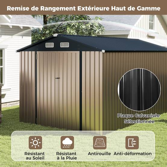 Abri de Jardin Extérieur, Grande Remise à Outils avec Toit Incliné, Portes Verrouillables avec Clés, 4 Aérations, 350x223x197cm - Image 5