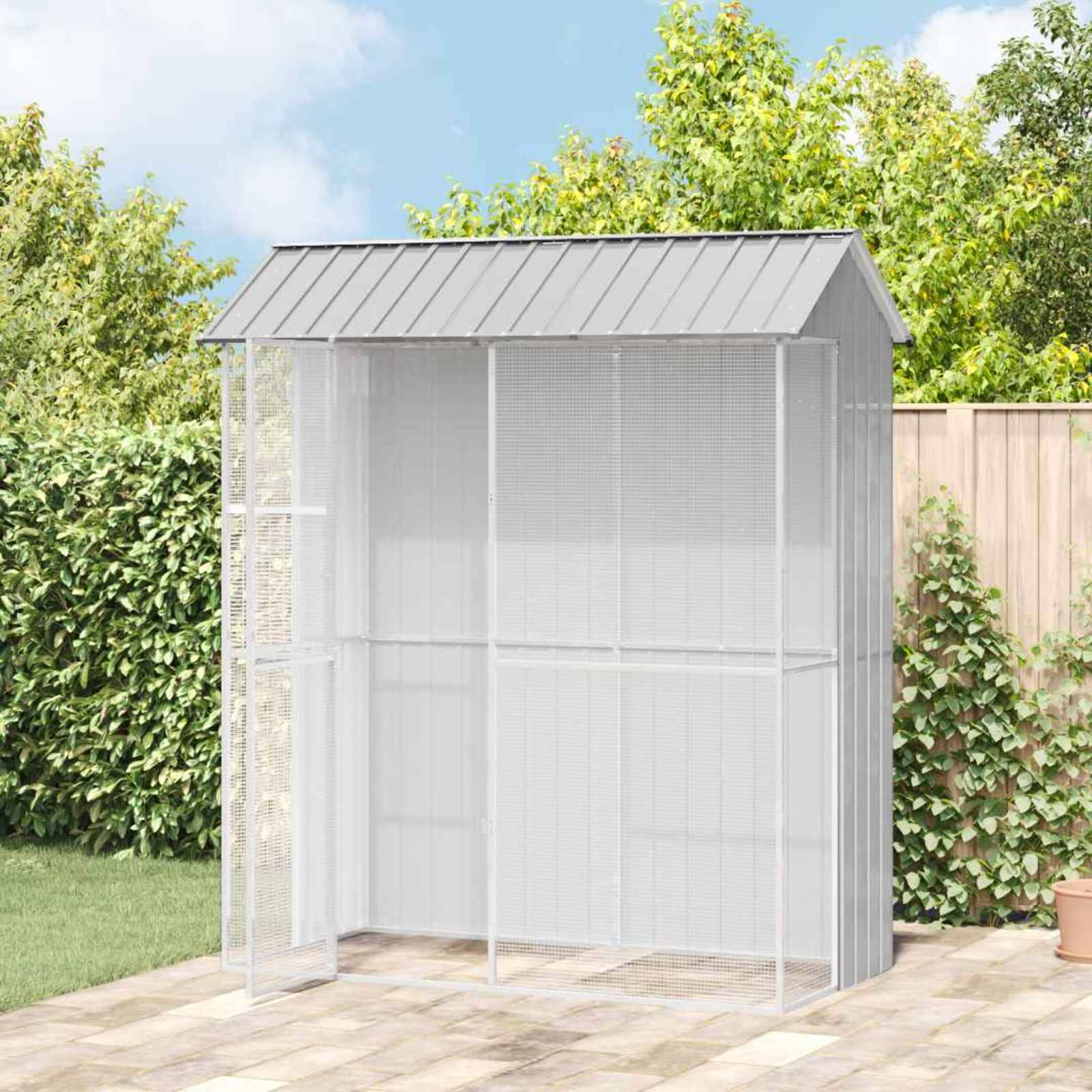 Volière Compacte Acier Galvanisé Jardin 215x110cm Gris - ComfortXL Outdoor Living - Image 1