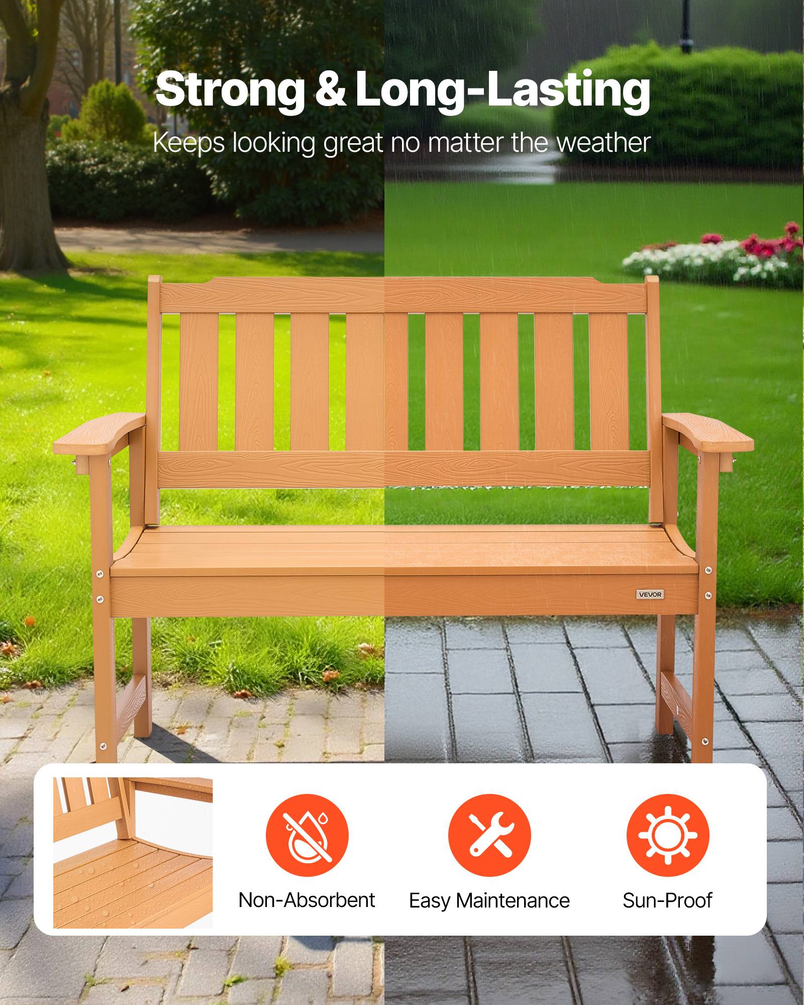 Vevor - VEVOR Banc de jardin banquette d'extérieur 128 cm plastique couleur bois naturel - Image 2