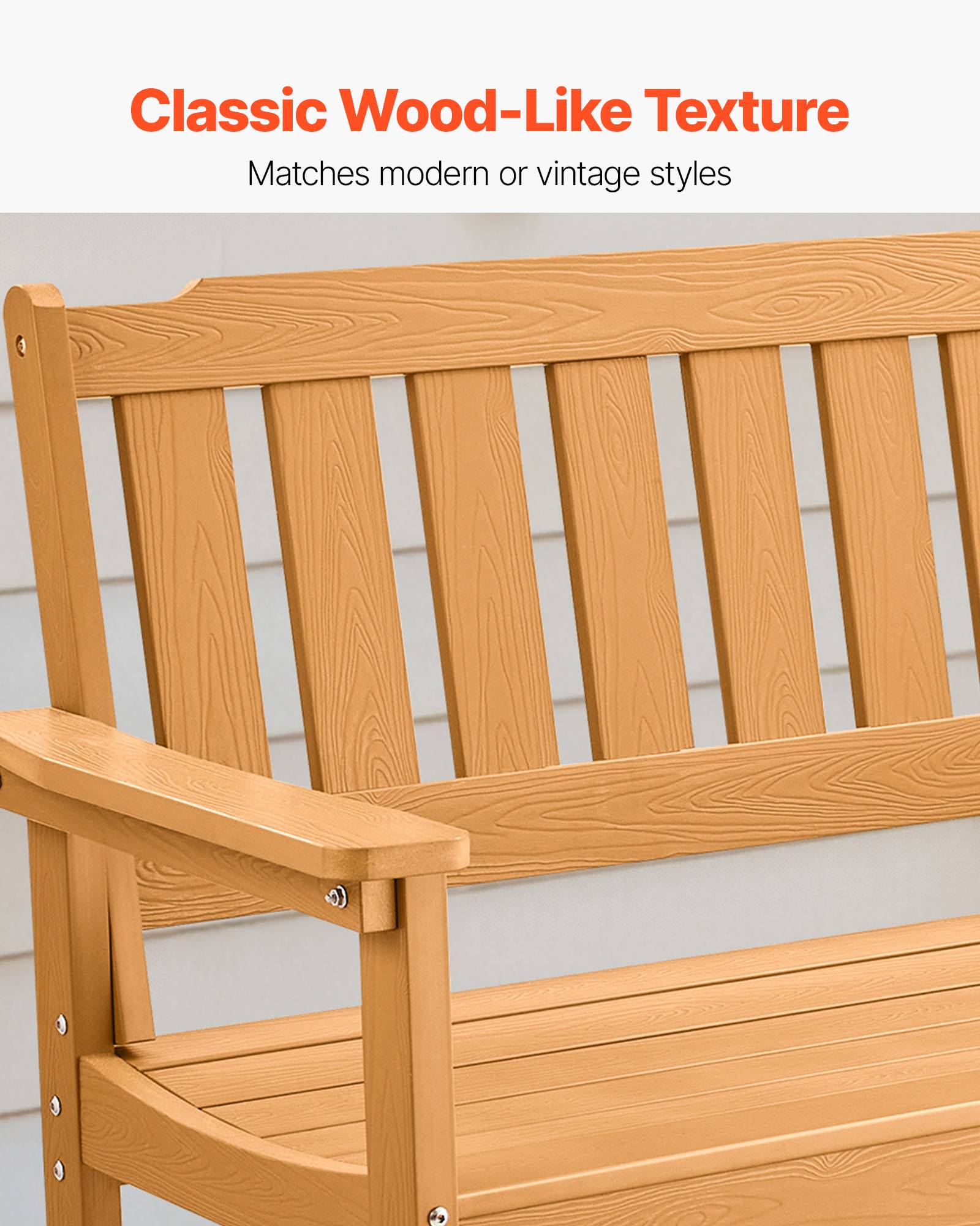 Vevor - VEVOR Banc de jardin banquette d'extérieur 128 cm plastique couleur bois naturel - Image 3