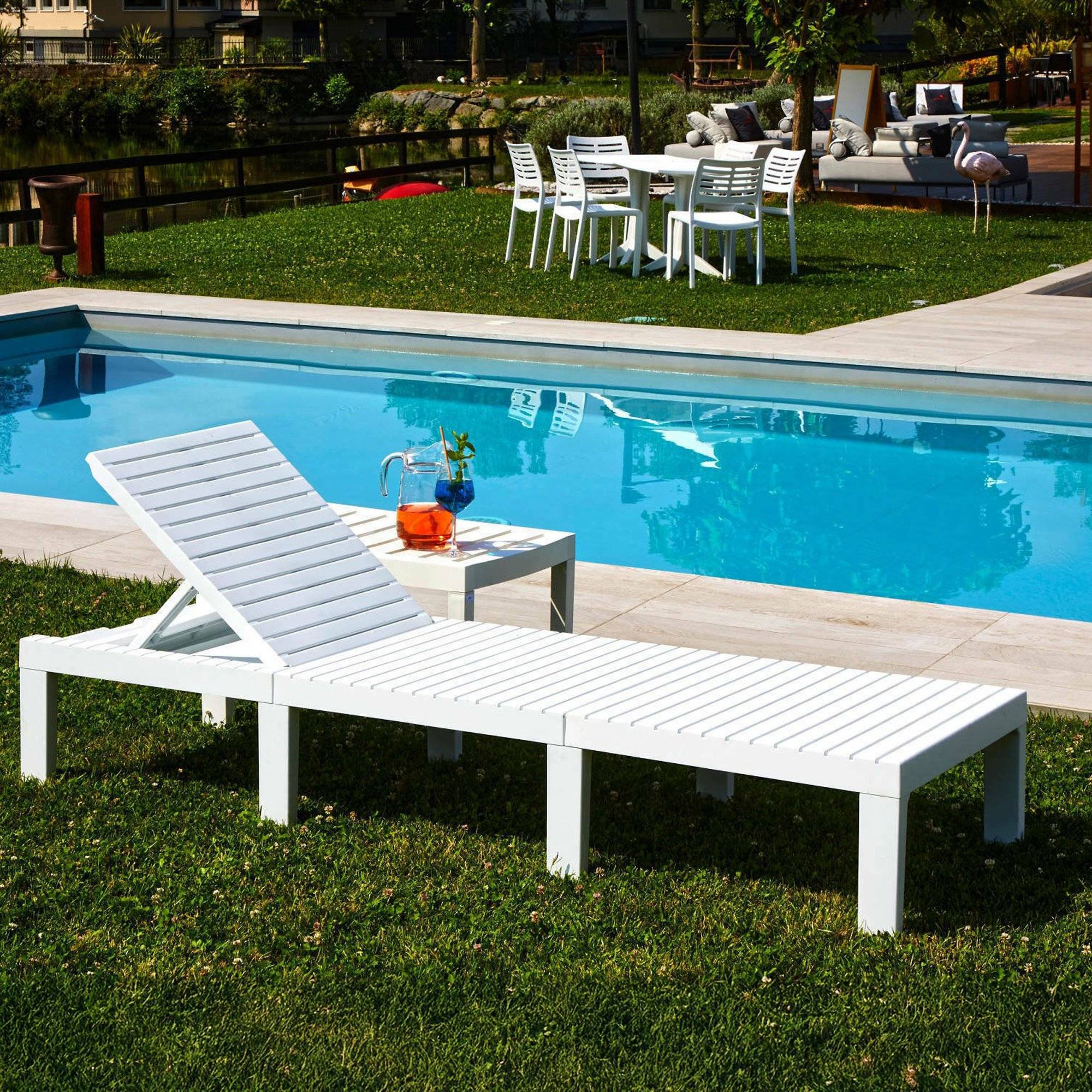 Dmora - Dmora Bains de soleil Caserta, Transat de jardin réglable, Lit d'extérieur, 100% Made in Italy, Cm 195x65h78, Blanc, avec emballage renforcé - Image 1