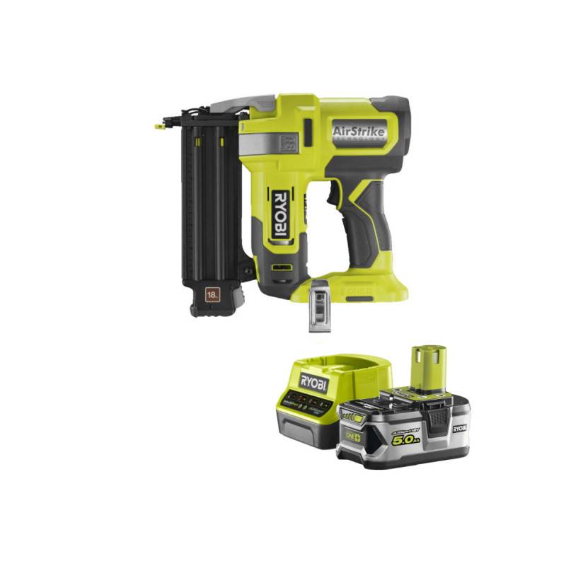 Ryobi - Pack RYOBI Cloueur d'assemblage air comprimé 18V One+ R18GN18-0 - 1 Batterie 5.0Ah - 1 Chargeur rapide RC18120-150