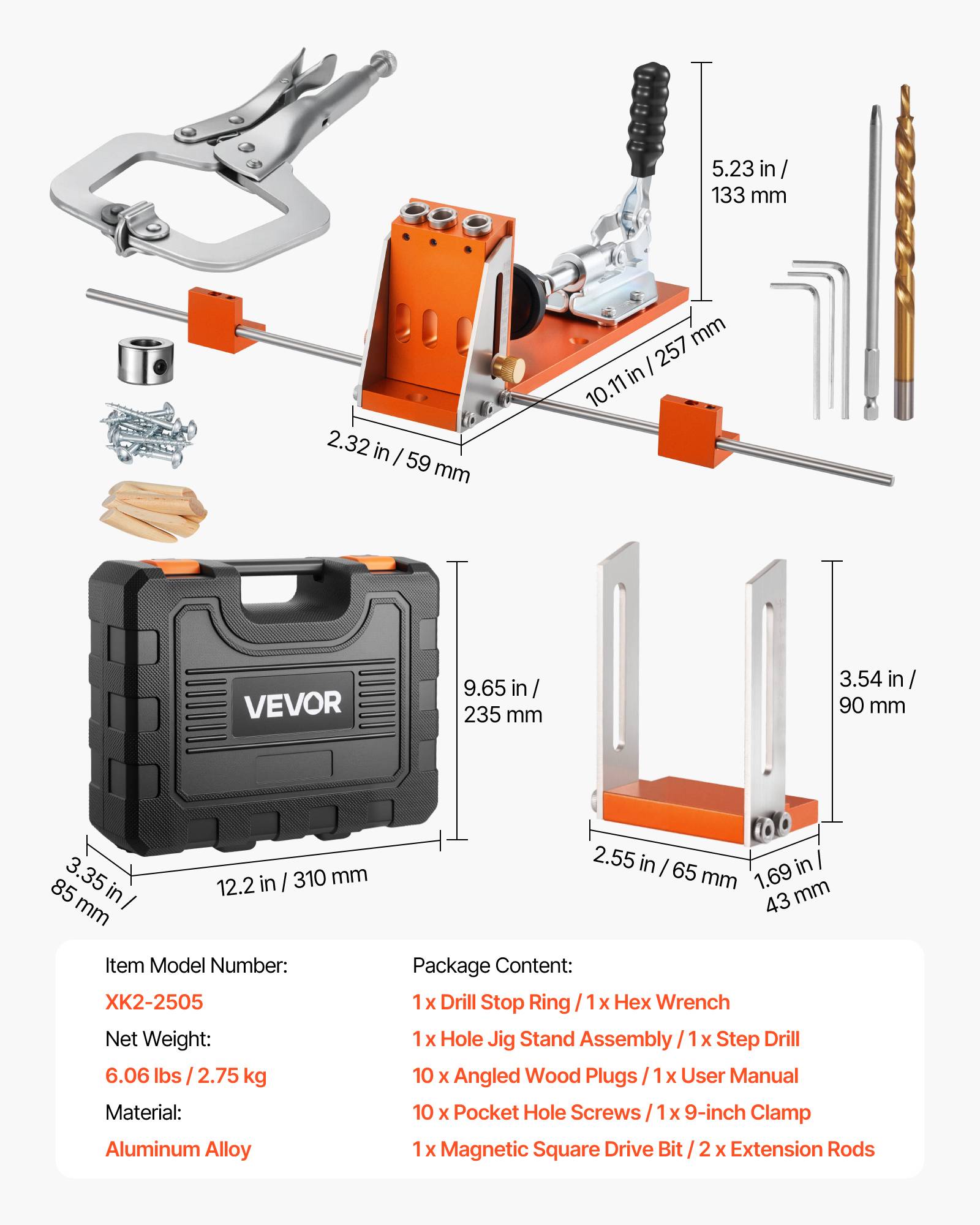 Vevor - VEVOR Kit gabarit de perçage de poche oblique 12,7–38,1 mm, corps alu CNC, foret étagé titane, tiges inox, kit complet. - Image 6