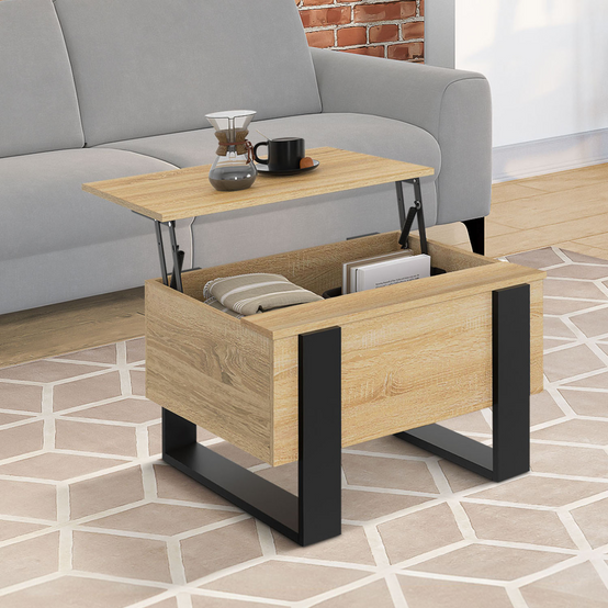Table basse carrée plateau relevable 70 cm PHOENIX bois et noir - Image 1