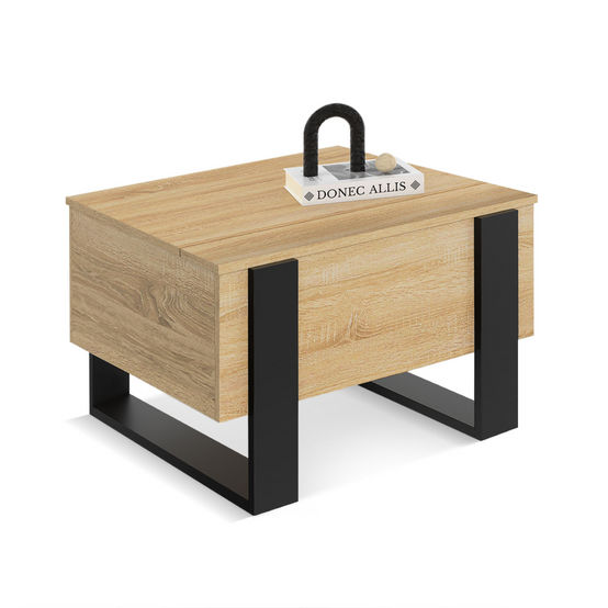 Table basse carrée plateau relevable 70 cm PHOENIX bois et noir - Image 4