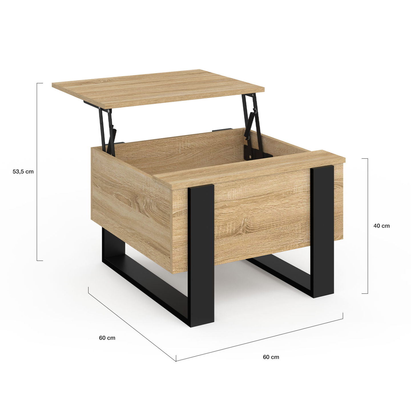 Table basse carrée plateau relevable 70 cm PHOENIX bois et noir - Image 5