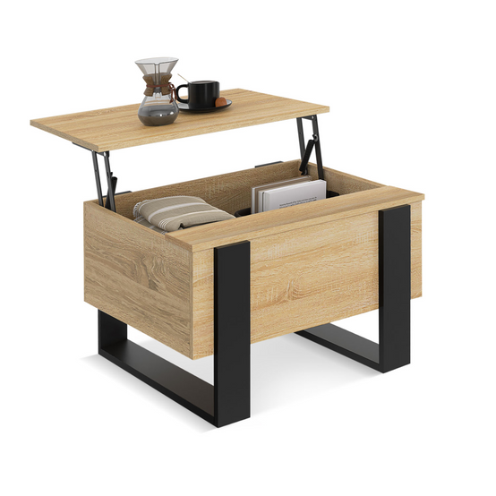 Table basse carrée plateau relevable 70 cm PHOENIX bois et noir - Image 2