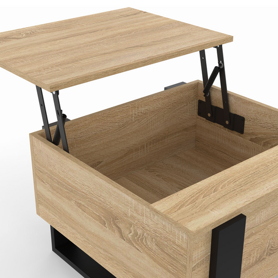 Table basse carrée plateau relevable 70 cm PHOENIX bois et noir - Image 6