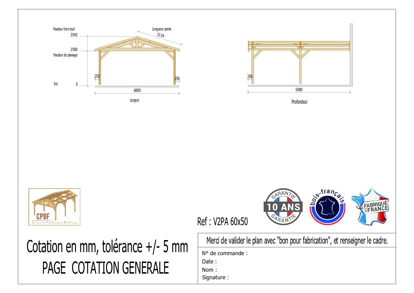 Cpbf Charpentes - Carport Bois Douglas Français 30 m² – 2 pentes adossé – 4 poteaux – Abri voiture extérieur – Garantie 10 ans - Image 3