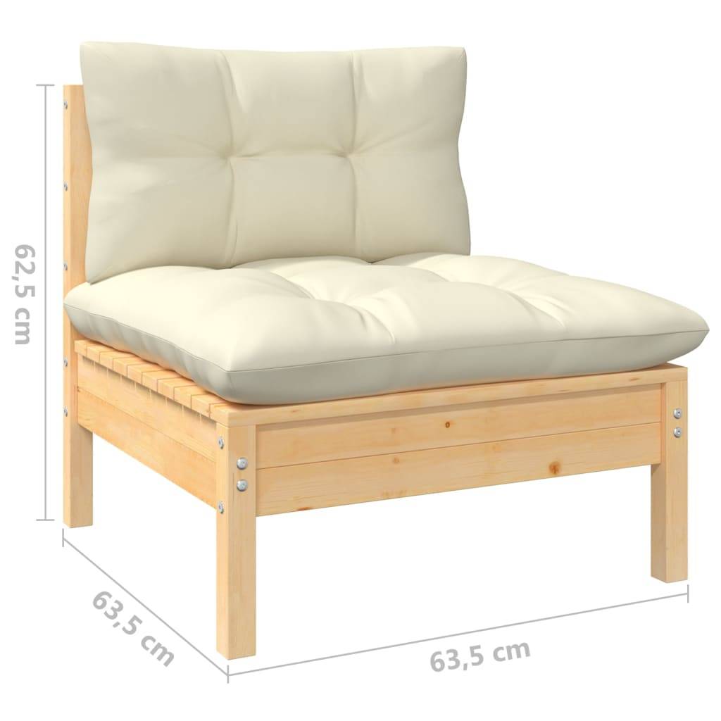 Prolenta Premium - Salon complet 7 places bois de pin et tissu (100 % polyester) crème 63,5 x 63,5 x 62,5 cm - Prolen - Image 6