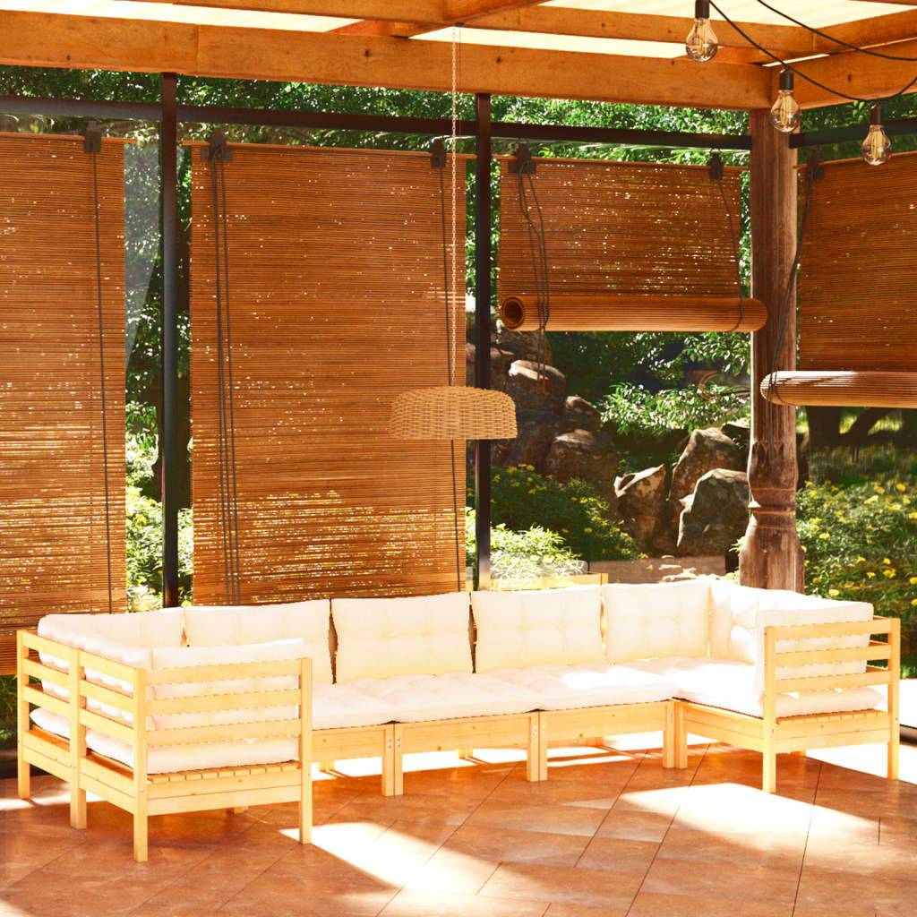 Prolenta Premium - Salon complet 7 places bois de pin et tissu (100 % polyester) crème 63,5 x 63,5 x 62,5 cm - Prolen - Image 2