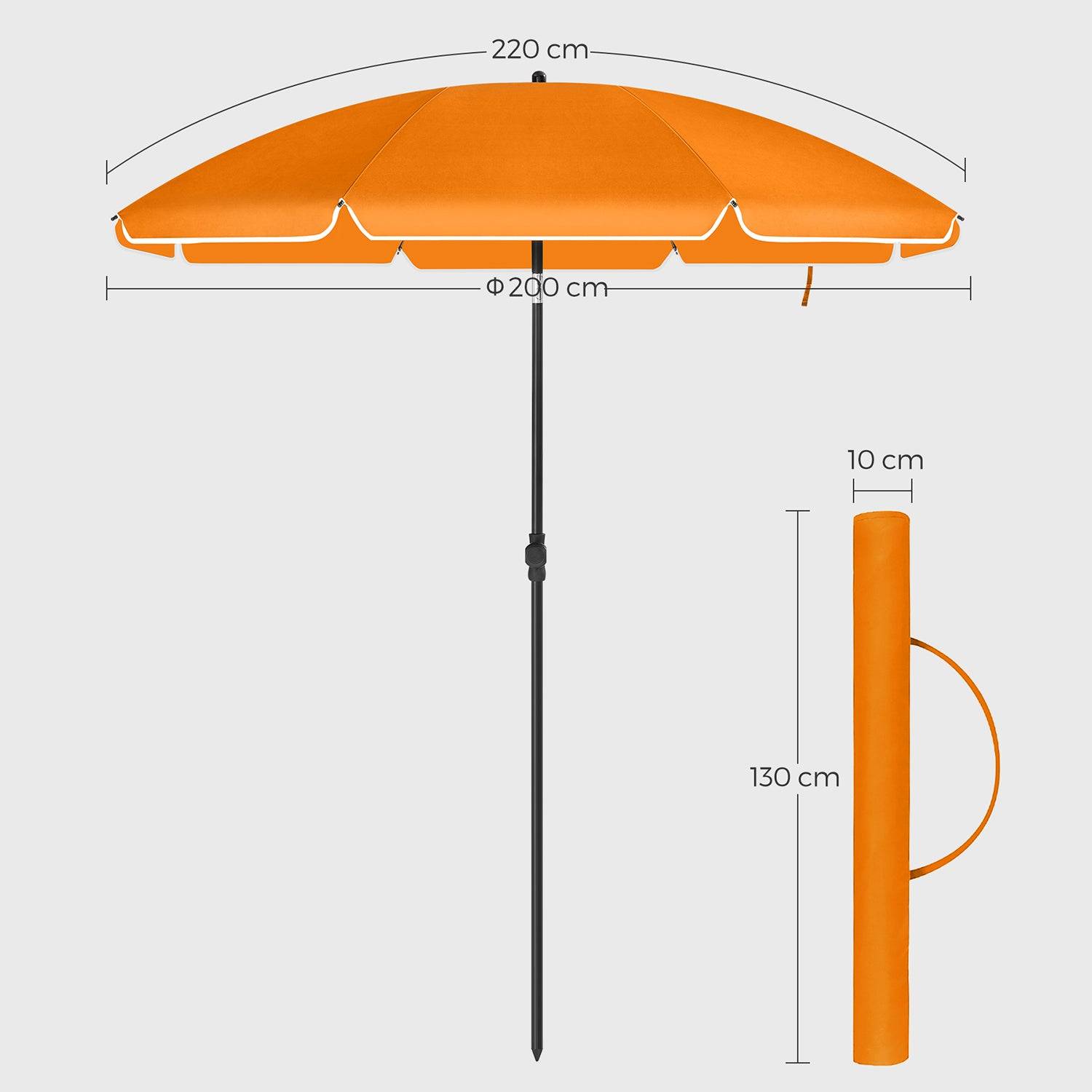 Helloshop26 - Parasol de jardin ø 2 m ombrelle protection upf 50+ inclinable portable résistant au vent baleines en fibre de verre avec sac orange - Image 4