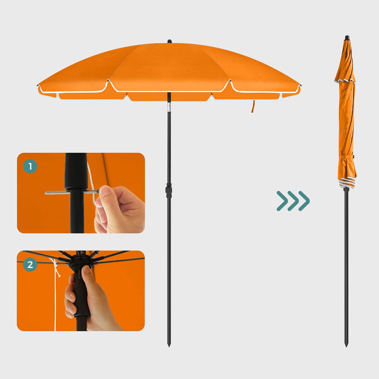 Helloshop26 - Parasol de jardin ø 2 m ombrelle protection upf 50+ inclinable portable résistant au vent baleines en fibre de verre avec sac orange - Image 2