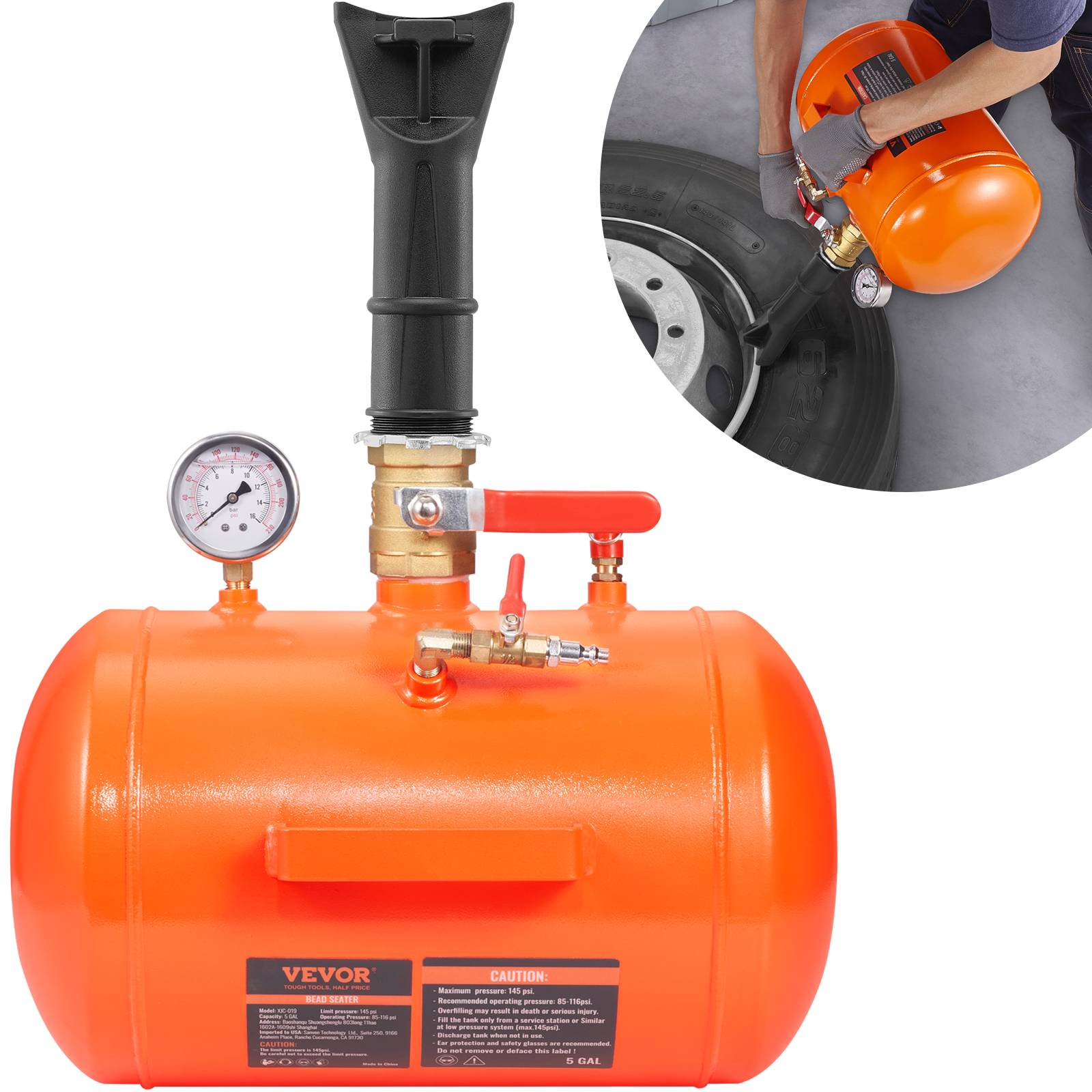 Vevor - VEVOR Canon à air 19L, gonfleur pneus 145 PSI, portable 85-116 PSI, pour véhicules, atelier. - Image 1