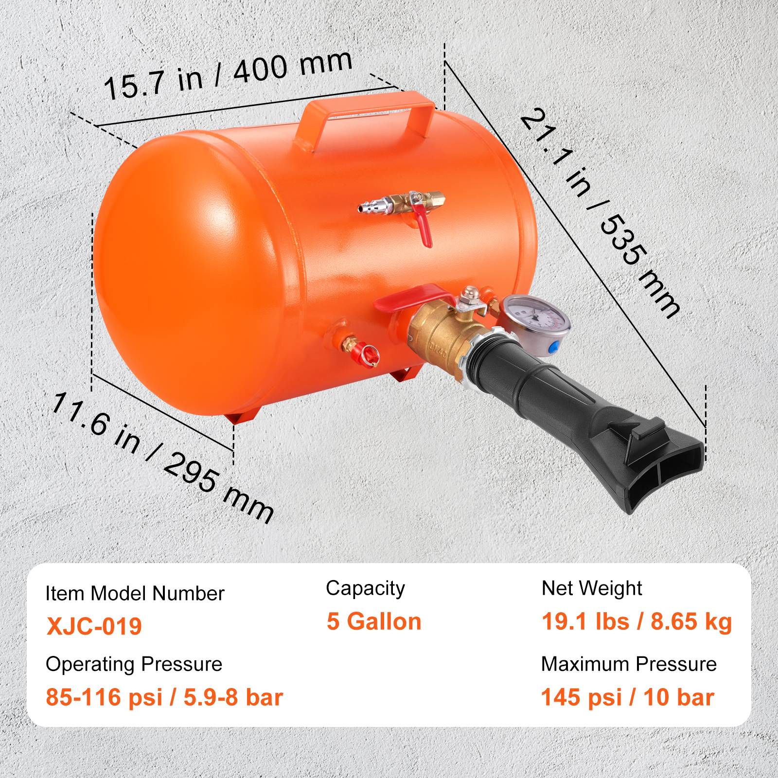 Vevor - VEVOR Canon à air 19L, gonfleur pneus 145 PSI, portable 85-116 PSI, pour véhicules, atelier. - Image 7