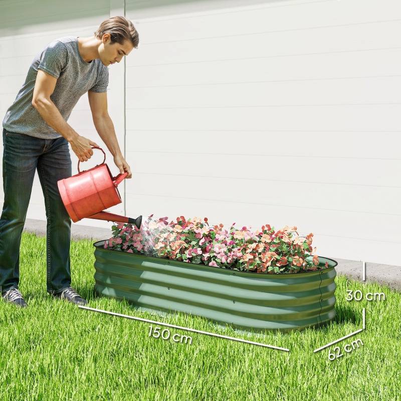 Carré potager surélevé métal galvanisé jardin potager modulable sans fond 150x62x30cm vert - ComfortXL Outdoor Living - Image 3