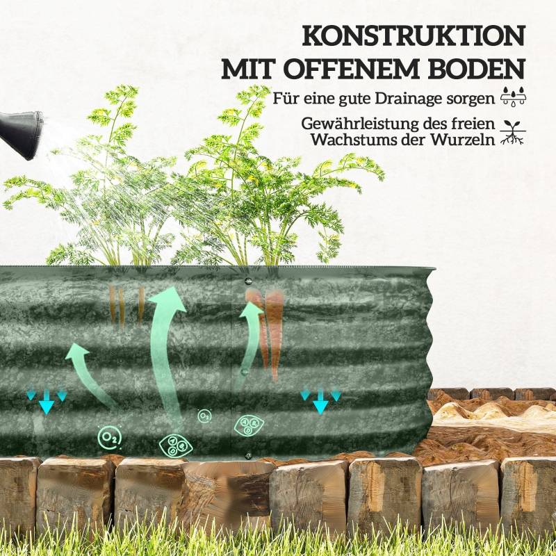 Carré potager surélevé métal galvanisé jardin potager modulable sans fond 150x62x30cm vert - ComfortXL Outdoor Living - Image 5
