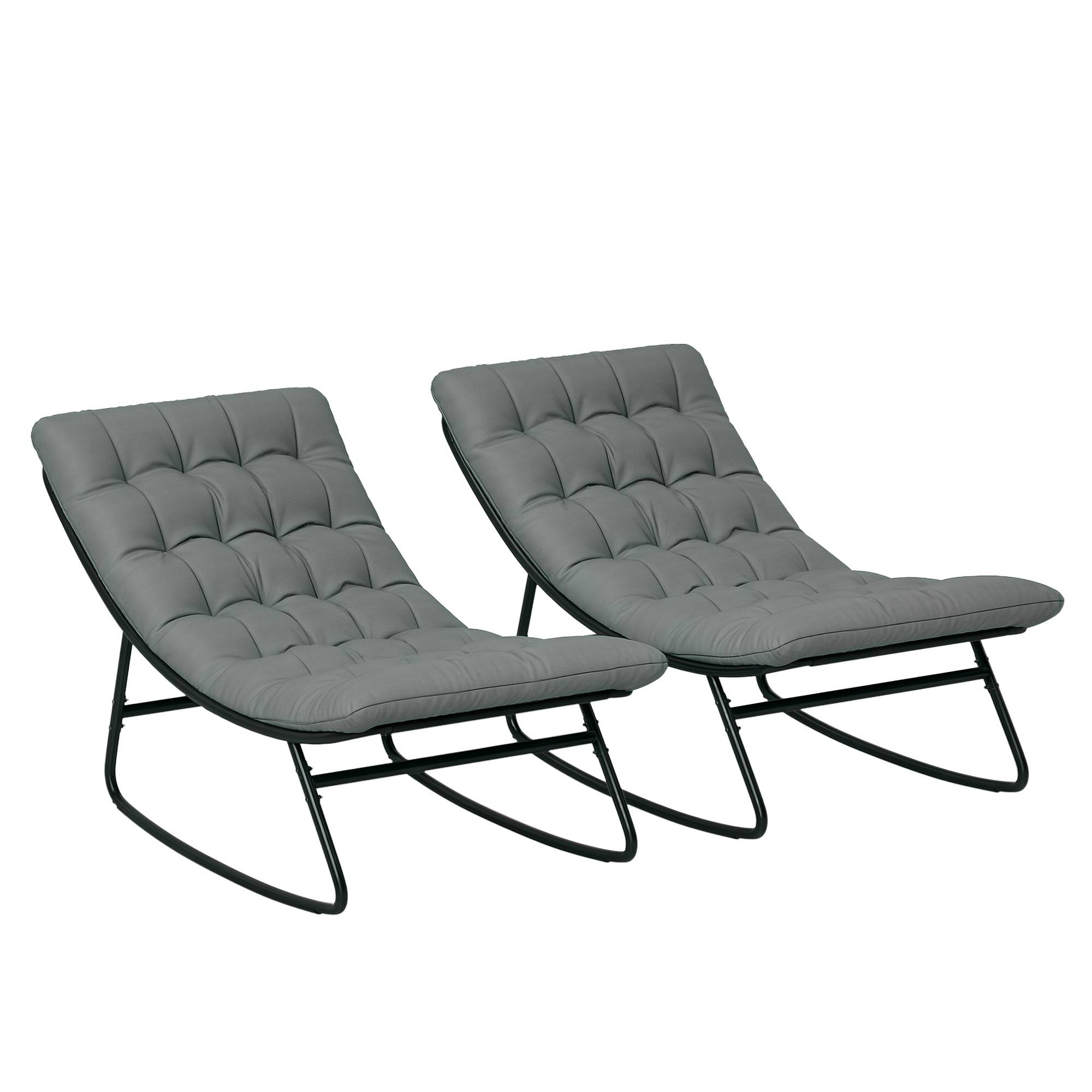 Sans Marque - Lot de 2 fauteuils à bascule extérieur avec coussins épais, siège tissu textilène respirant et cadre en acier, gris - Image 1